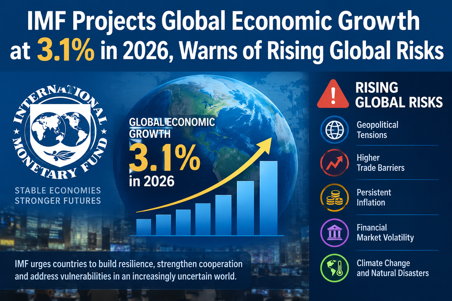 IMF Projects Global Economic Growth at 3.1% in 2026, Warns of Rising Global Risks