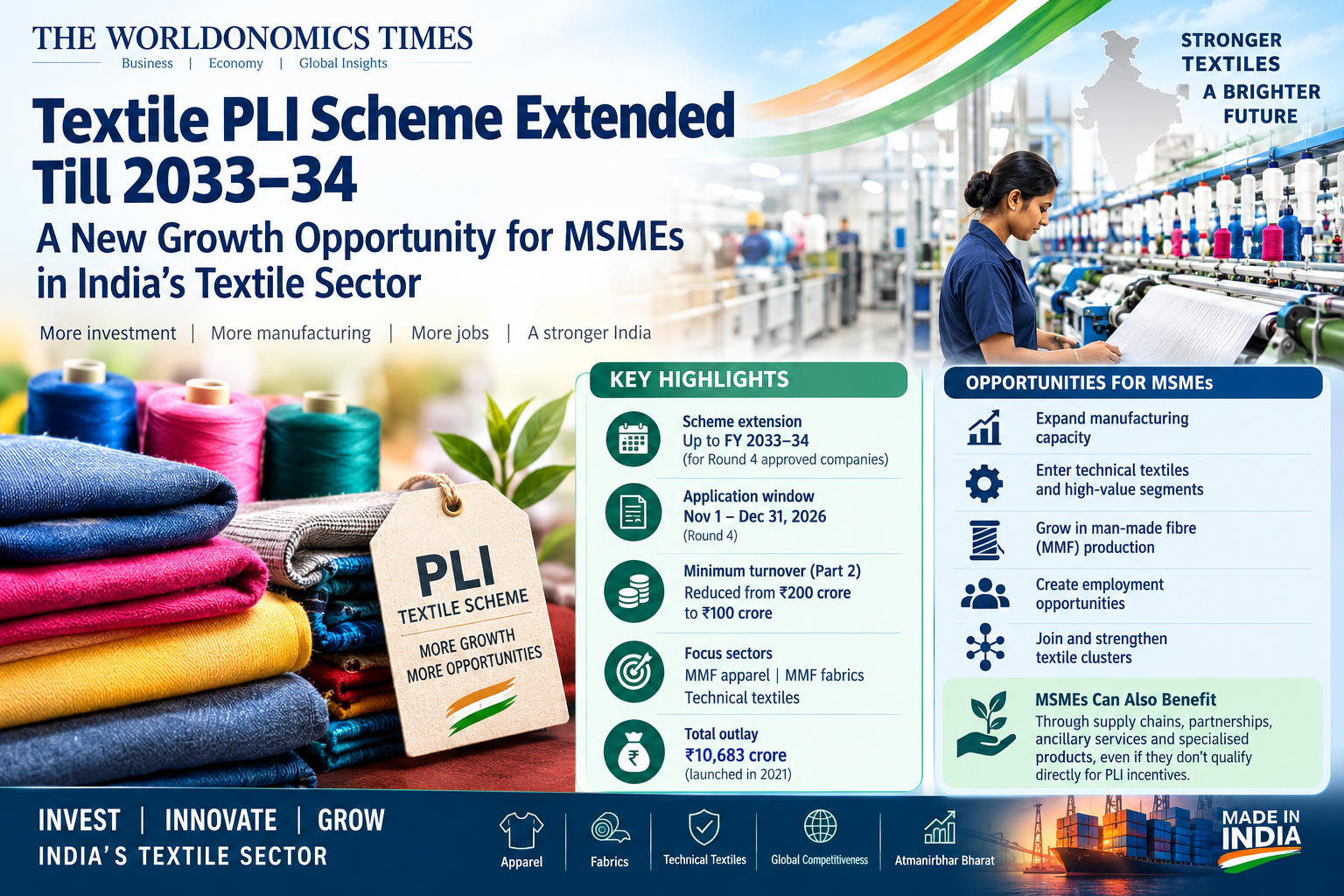 Textile PLI Scheme Extended Till 2033–34: A New Growth Opportunity for MSMEs in India’s Textile Sector