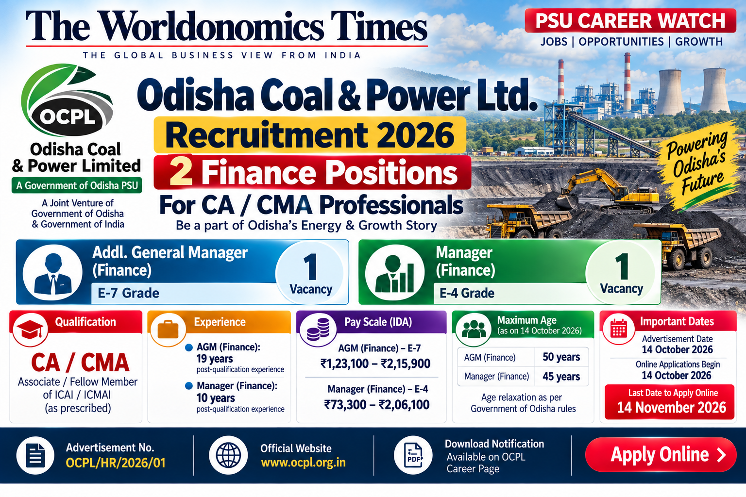 OCPL Recruitment 2026: 2 Finance Positions Open for CA & CMA Professionals