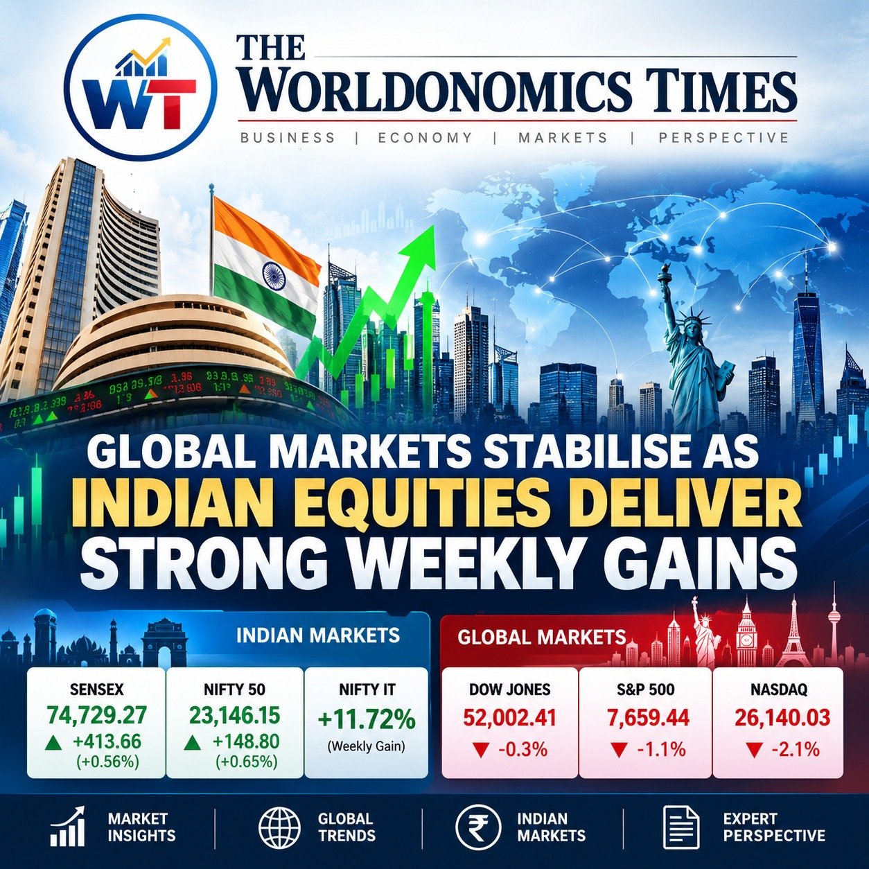 Global Markets Stabilise as Indian Equities Deliver Strong Weekly Gains
